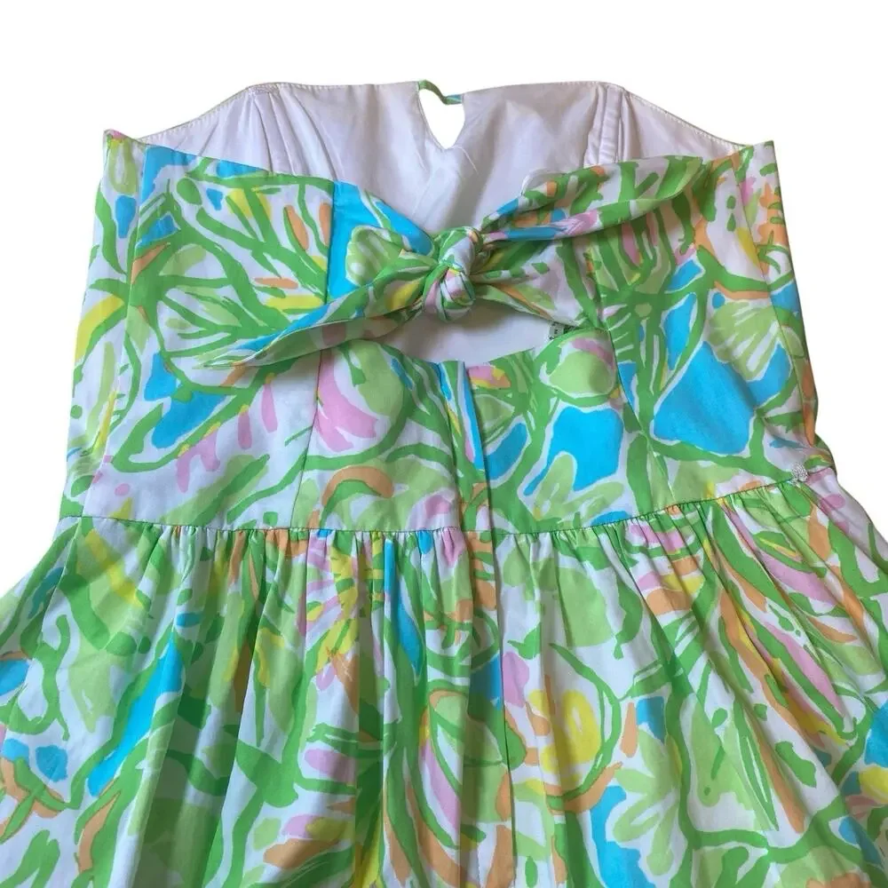 Lilly Pulitzer Size 0 Richelle Strapless Tie Back Dress Elephant Ear Green Pink - Picture 3 of 14
